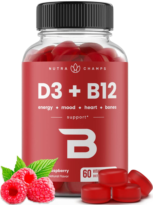 Nutrachamps Vitamin D3 & B12, Methyl B12 Gummies for Adults & Kids, Enhanced wit