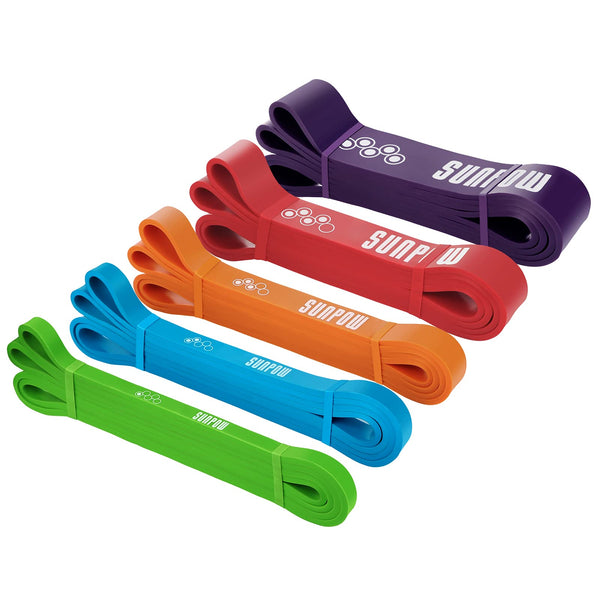SUNPOW Pull up Assistance Bands - Set of 5 Resistance Heavy Duty Workout Exercise Stretch Fitness Bands Assist Set for Body, Instruction Guide and