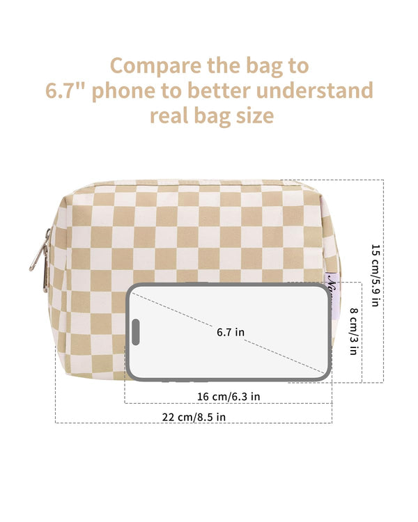 Narwey Makeup Bag Travel Toiletry Bag, Cosmetic Bag for Women Girls YB-Light Checkerboard Large