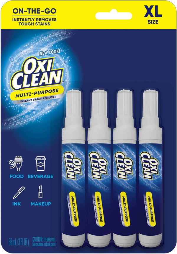 Oxiclean Stain Remover Pen for Clothes (4 Pack) - Instant Spot Cleaning for All Laundry Stains: Blood, Food, Drinks, Dirt, Ink, Makeup -