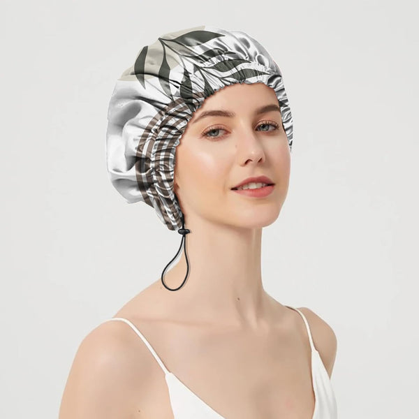 2 PCS Shower Cap Adjustable Reusable Double Waterproof Layer Elastic Hair Bath Cap Cute Aesthetic for Women Girls-Leaf I6-Leaf
