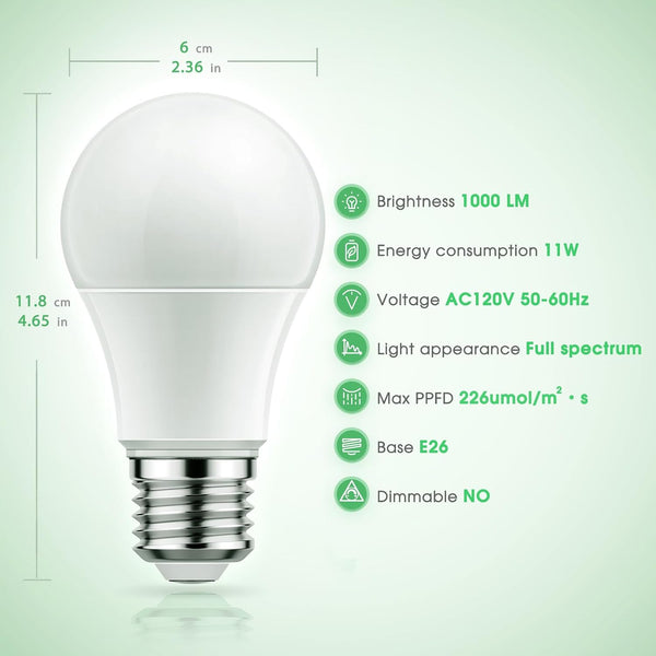 Grow Light Bulbs, Briignite LED Grow Light Bulb A19 Bulb, Full Spectrum Grow Light Bulb, Plant Light Bulbs E26 Base, 11W Grow Bulb 100W