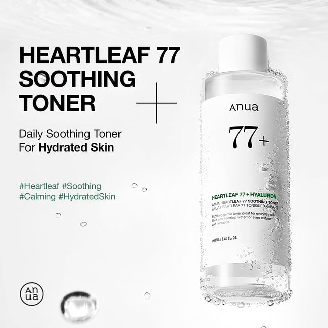Anua Heartleaf 77 Soothing Toner I Ph 5.5 Trouble Care, Calming Skin, Refreshing, Hydrating, Purifying, Cruelty Free, Ve