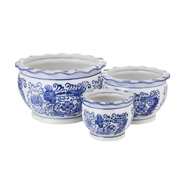 HakkaGirl Blue and White Planters, Succulent Pots Ceramic Plant Pots Indoor with Drainage for Home Décor - Set of 3 Blue and White - Art Decor Set