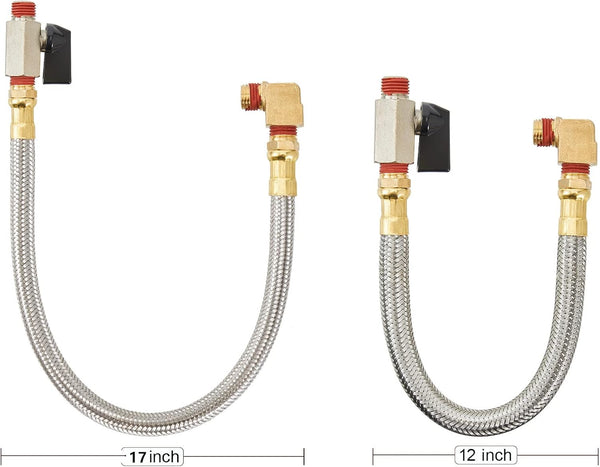Extended Tank Drain Valve Assembly Kit Flexible Braided Steel Tube 15 Inch 1/4 Inch NPT Pipe Fitting for Air Compressor