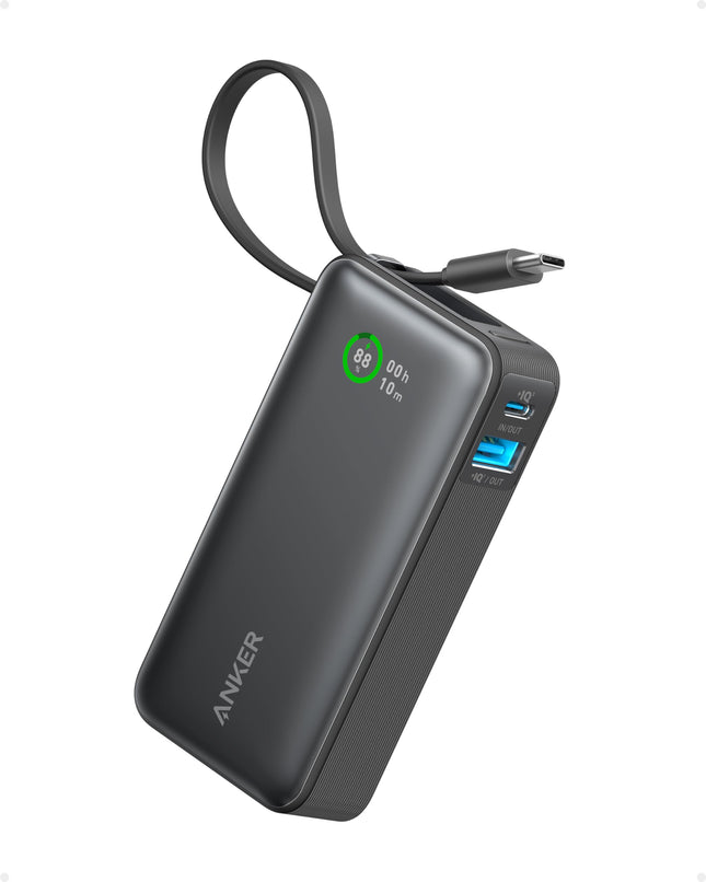 Anker Nano Power Bank, 10,000Mah Portable Charger with Built-In USB-C Cable, 30W Max Output, for Iphone 16/15 Series, Ma