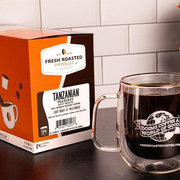 Fresh Roasted Coffee, Tanzanian Peaberry K-Cup Pods for Keurig Brewers, Light Roast, Kosher, 24 Count (Pack of 1) Tanzanian Peaberry 24 Count