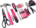 Hantinstom 39-Piece Household Tools Kit Essential Home Repair Set with Plastic Toolbox Ideal for College Students, Home Use & More 39pcs-PINK