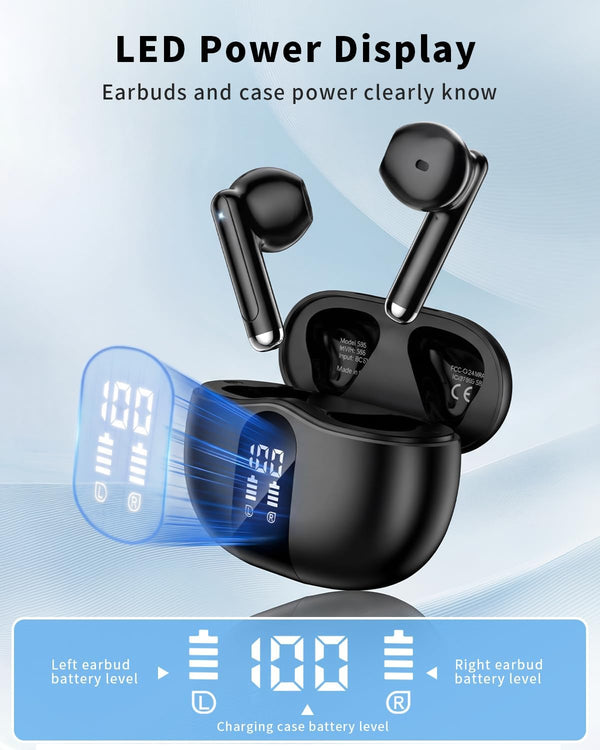 A40 Pro Wireless Earbuds, 50Hrs Playtime Bluetooth Earbuds Built in Noise Cancellation Mic with Charging Case, Headphones Stereo Sound, IPX7