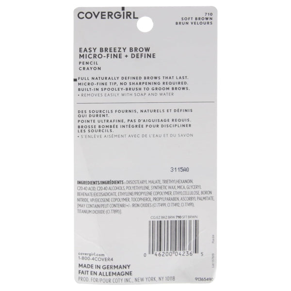 COVERGIRL - Easy Breezy Brow Micro-Fine + Define Pencil, Micro-Fine Tip, No Sharpening Required, Built-In Spoolie-Brush, 100% Cruelty-Free