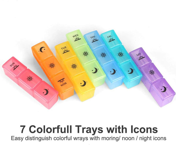 Weekly Pill Organizer,3-Times-A-Day 7 Day Pill Box Large Compartments Moisture-Proof Pill Case Medication Reminder Portable Travel Container for