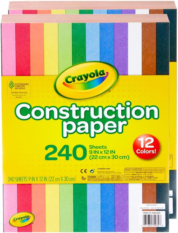 Crayola Construction Paper Bulk Pack (480 Sheets) – 10 Assorted Colors, 9x12, Teacher School Supplies & Classroom Must Haves, Card Making Craft