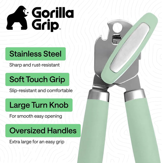 The Original GORILLA GRIP Heavy Duty Stainless Steel Smooth Edge Manual Can Opener and Bottle Openers, Soft Ergonomic Ha