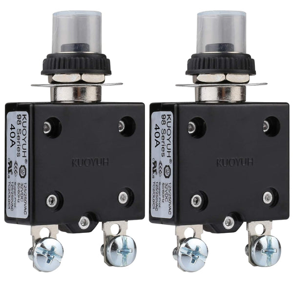 Thermal Circuit Breaker,98 Series 40A 125/250VAC Circuit Breaker Push-Button Reset with Quick Connect Terminals and Waterproof Button Cover 32VDC