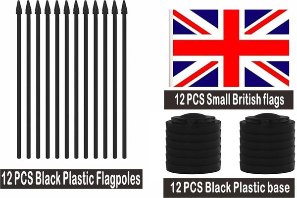 12 Pcs United Kingdom Desk Flags Set, British Small Mini Table Office Mini Desktop Flag With Black Flagpole and Black Base For Home Office
