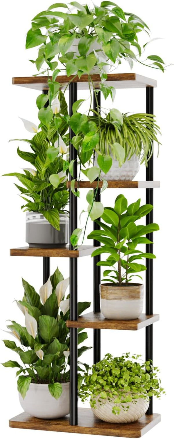 Bamworld Corner Plant Stand Indoor, 5 Tier Metal Plant Shelf for Multiple Plants, Tiered Flower Pot Stands for Patio Garden Balcony Living Room Bedroom, Brown