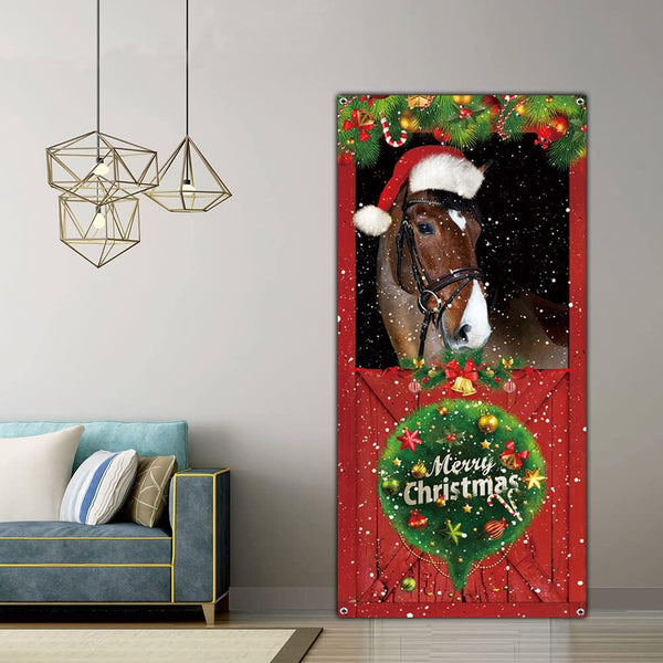 Cute Cats Merry Christmas Door Cover Funny Cats Door Banner Decoration Christmas Banner Decoration for Front Door Wall Window Xmas Decoration