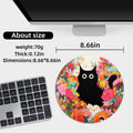 Black Cat Flower Small Mouse Pad, Cute Aesthetic Anime Mousepad with Non-Slip Rubber Base, Round Mouse Pads for Desk Accessories Laptop Gaming