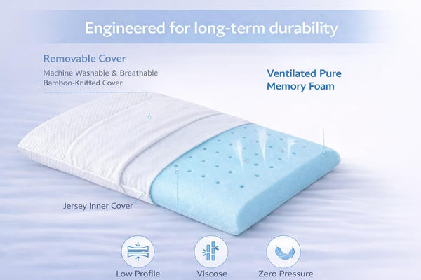 Slim 3.2" Stomach Sleeping Memory Foam Pillow-Thin, Flat, Soft yet Supportative for Belly, Back& Stomach Sleepers