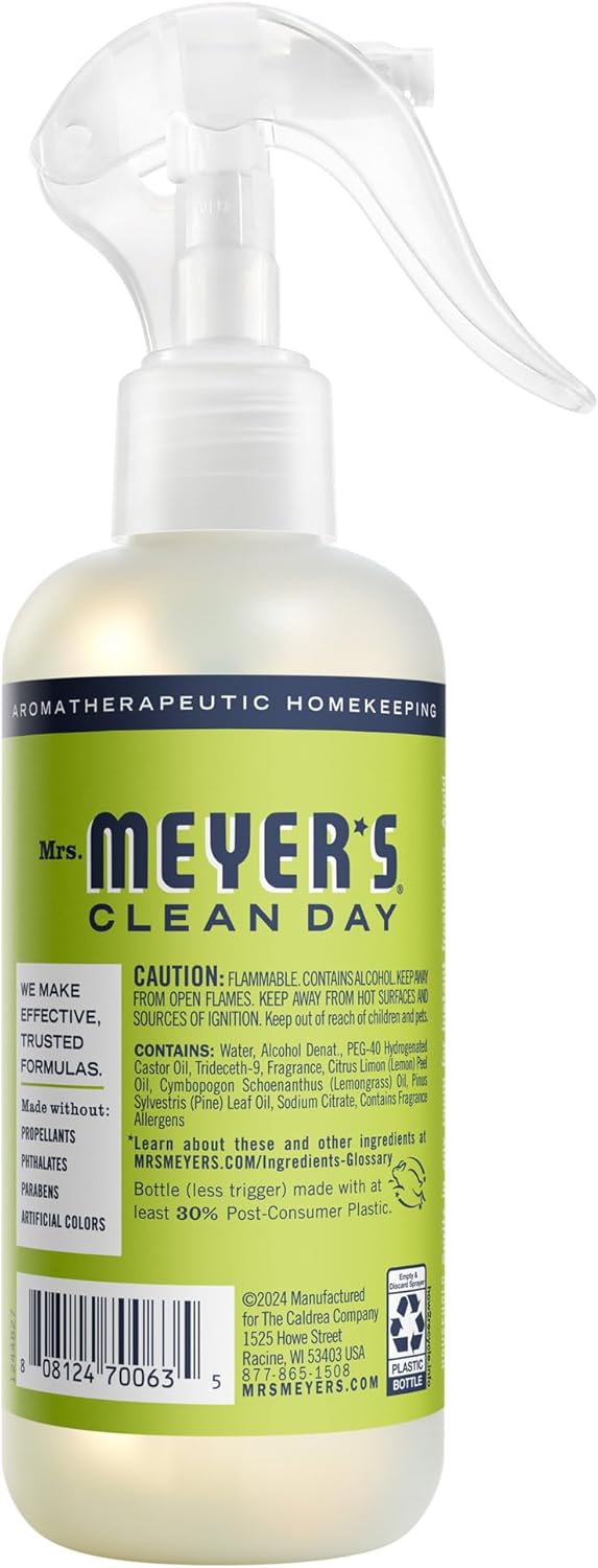 MRS. MEYER'S CLEAN DAY Lemon Verbena Air Freshener Spray for Bathrooms, Aromathe