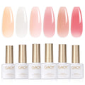 GAOY Milky White Jelly Nude Gel Nail Polish Set, 6 Transparent Colors Sheer Pink Orange Soak off UV Light Cure Gel Polish Kit for Salon and Nail