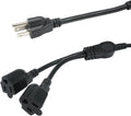 1.5 FT Extension Cord Splitter 1 to 2, 3 Prong Indoor Power Outlet Splitter, 16AWG Cable Wire Extender Space Saver for Halloween Lights, Christmas