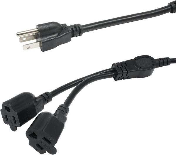 1.5 FT Extension Cord Splitter 1 to 2, 3 Prong Indoor Power Outlet Splitter, 16AWG Cable Wire Extender Space Saver for Halloween Lights, Christmas