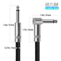 Guitar Cable 6ft 1/4 Inch Guitar Cord Straight to Right Angle Instrument Cable with Braided Tweed and Anti-Kinking Design,Black 6ft Black 1