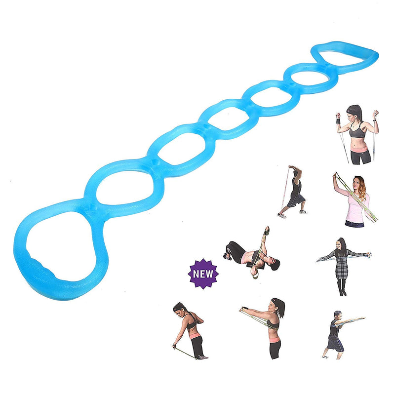 7 Ring Stretch Resistance Exercise Band, Miracle Miles Band, Yoga Stretching, Arm, Shoulders Foot, Leg Fitness Home Gym Physical Therapy Band Blue