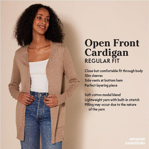 Amazon Essentials Women's Lightweight Long-Sleeve Open-Front Long Cardigan Sweater, Regular Fit X-Large Black