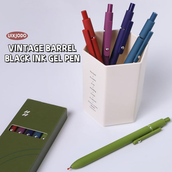 UIXJODO Gel Pens, 5 Pcs 0.5mm Black Ink Pens Fine Point Smooth Writing Pens with Silicone Grip, High-End Series Metal Clip Retractable Pens for