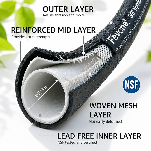 FEVONE Heavy Duty Garden Hose 3 ft, Leader Hose For Hose Reel | Flexible, Leak-Free, Lightweight, 5/8 ID, 600 PSI, 3/4 GHT Aluminum Fittings with