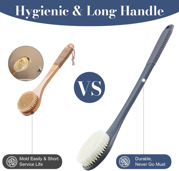 Back Scrubber for Shower, Shower Body Brush for Cleaning with Long Handle for Showering, 17 Inch Back Washer Exfoliator for Shower Men Women with