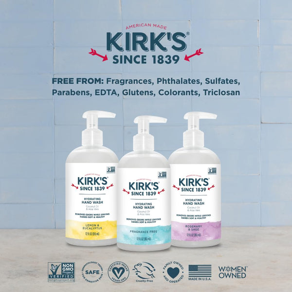 Kirk's Hydrating Hand Wash - Made with Coconut Oil and Aloe Vera, With Odor Neutralizing Technology To Help Eliminate Odors, Non-GMO, Vegan,