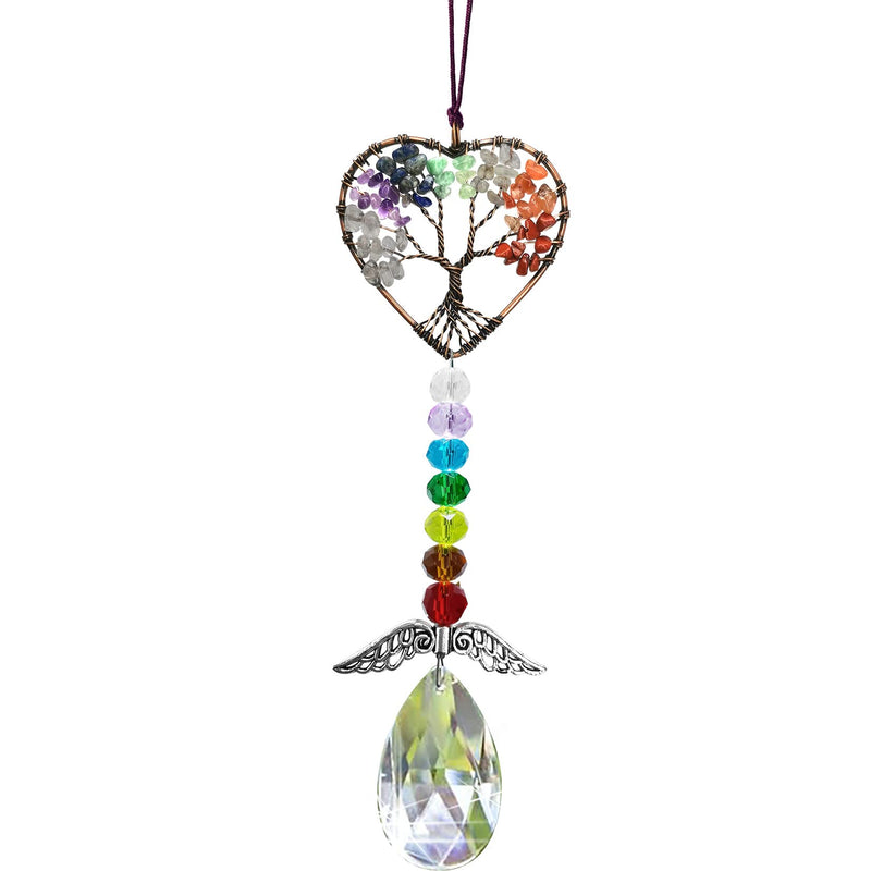 Healing Crystal Decor Tree of Life Car Hanging Accessories Suncatcher with Wings 7 Chakras Window Wall Hanging Decor Meditation Ornaments Home