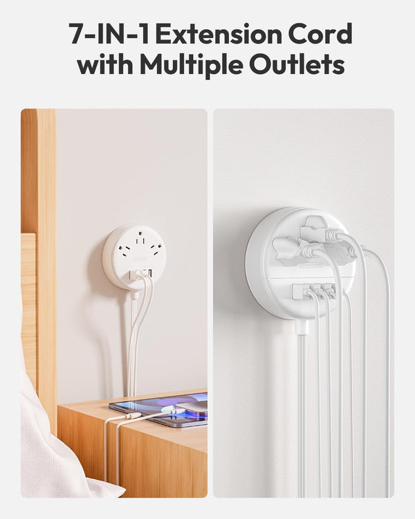 White Extension Cord 25 FT, Ultra Thin Flat Plug Power Strip with 4 USB Ports 3 Outlets, Wall Mountable, Non Surge Protector for Cruise Ship, Home