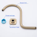 13 Inch High Rise S Shape Shower Extension Arm with Flange,Brushed Gold Shower Head Extender Arm Wall Mounted,Standard 1/2" Connection-Bathroom