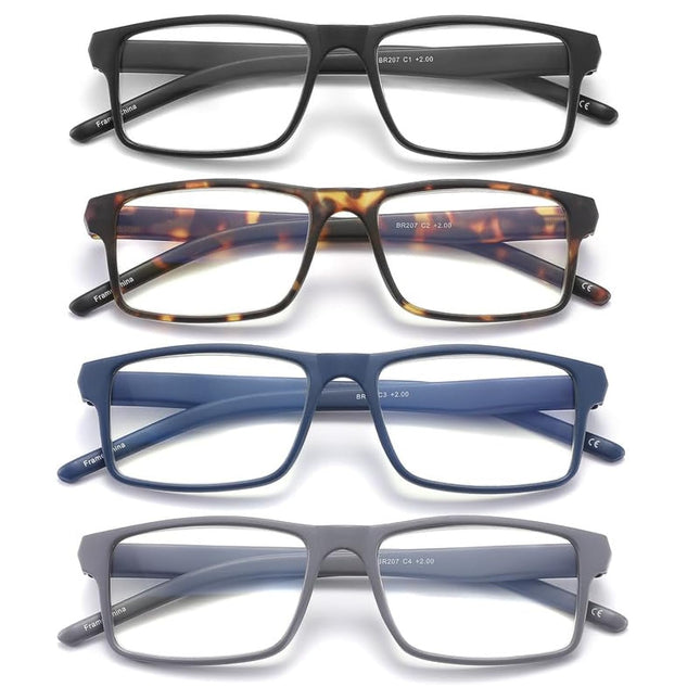 4 Pack Blue Light Blocking Glasses for Men Women,Rectangular Frame Computer Glasses with Spring Hinge,Anti Eyestrain/Uv 