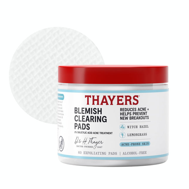 Thayers Blemish Clearing Acne Pads, Salicylic Acid Acne Treatment for Face, Pore Reducing, Exfoliating, and Soothing Ski
