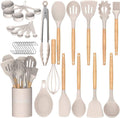 Umite Chef Kitchen Cooking Utensils Set, 33 pcs Non-Stick Silicone Cooking Kitchen Utensils Spatula Set with Holder, Wooden Handle Silicone