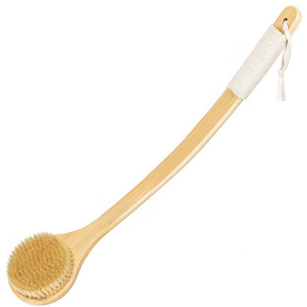 Body Brush Back Scrubber,18.7 Inch Long Handle Detachable Body Brush with Dual Brushing Heads for Dry Brushing Shower, Bamboo Medium Firm Bristle