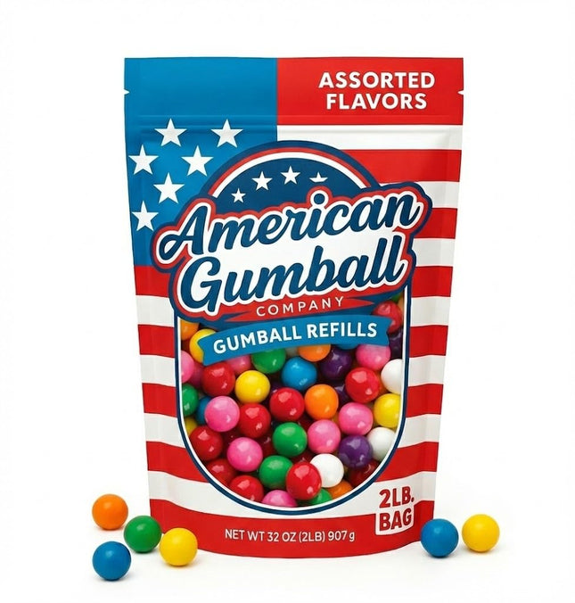 American Gumball Company Refill Gumballs 2 Pound Bag - .62 Inch Small Gumballs for 1/2" Gumball Machine, Assorted Flavor