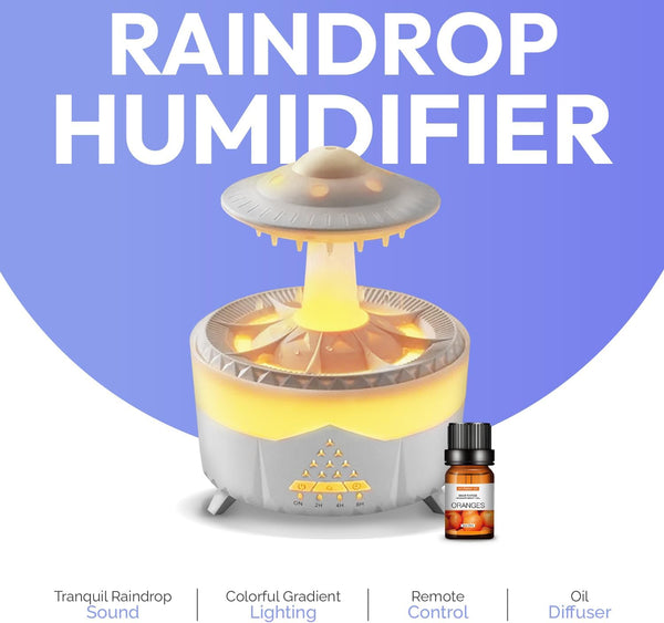 UFO Raindrop Humidifier Oil Diffuser - White - House Scent Essential Oil Desk Humidifier for Aromatherapy - Mushroom Desk Lamp Diffuser with