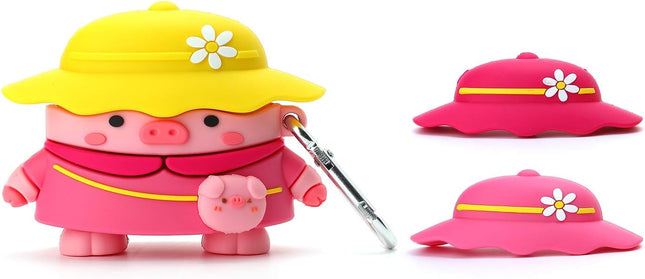 3D Cute Chic Cartoon Kids Teens Boys Girls Women Lovely Stylish Cross Body Bag Piglet Shape with Three Hats Soft Case fo