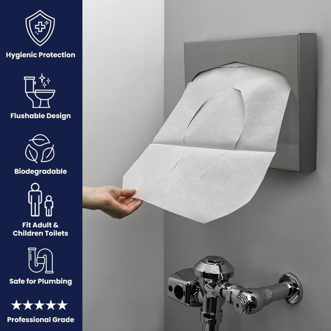 Hospeco Flushable Toilet Seat Covers - 1000 Pcs, 4 Packs of 250 - Disposable Paper Discreet Seats for Commercial Wall Di