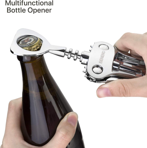 Beneno Wine Opener, Zinc Alloy Premium Wing Corkscrew with Multifunctional Bottles Opener, Sharp Wine Corkscrew with Ergonomic Non-Slip Wing