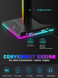 RGB Gaming Headphones Stand with 2 USB Ports Headset Stand with 10 Light Modes and Non-Slip Rubber, Suitable for All Earphone Accessories, Best