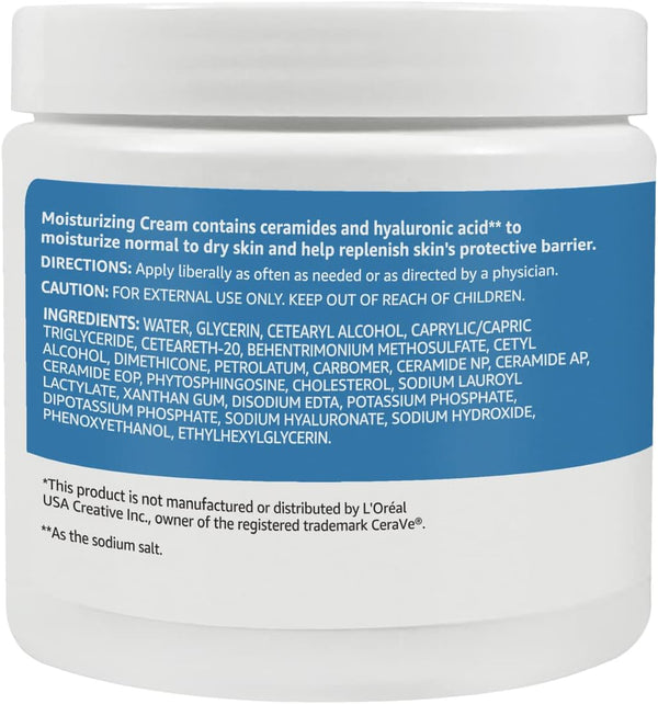 Amazon Basics Moisturizing Cream for Face and Body, Fragrance-Free, with Ceramides, Hydrating for Dry Skin, 16 Ounces, 1-Pack 16 Ounce (Pack of 1)