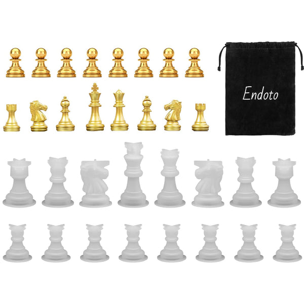 Resin Chess Pieces Mold Set, 16 Pieces Full Size 3D Silicone Chess Molds Kit for Epoxy Resin Casting, Family Party Board Games and Home Decoration