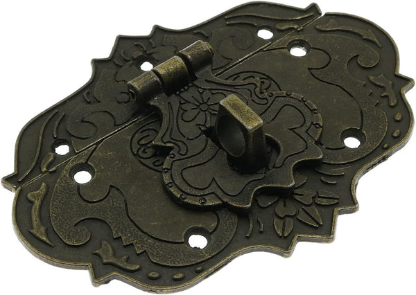 Antique Embossing Decorative Brass Hasp Clasp Latch Lock with Screws for Jewelry Box Ordinary Box Wooden Case Furniture Decoration (Bronze)